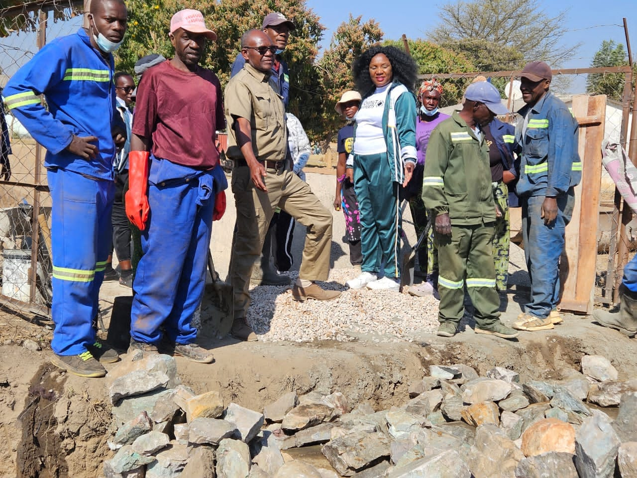 Makonde RDC team and community members at Chebanga Primary School culvert construction works